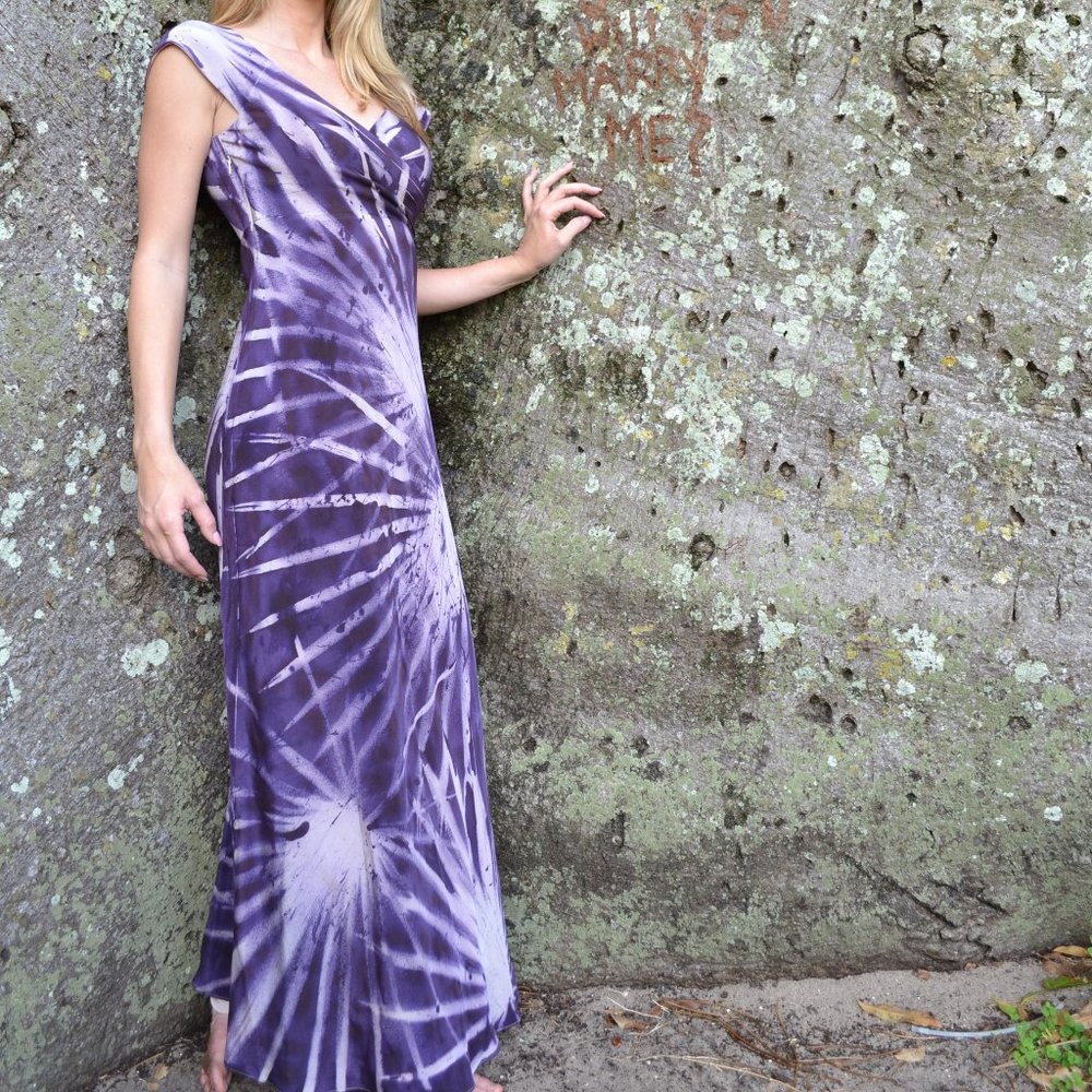 NEW long Silk maxi dress Blue Purple gray white resortwear beach wedding party - Picture 1 of 11
